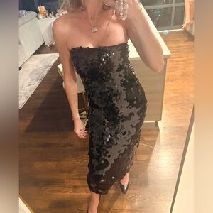 NBD Strapless Sequin Dress - Black and Blue